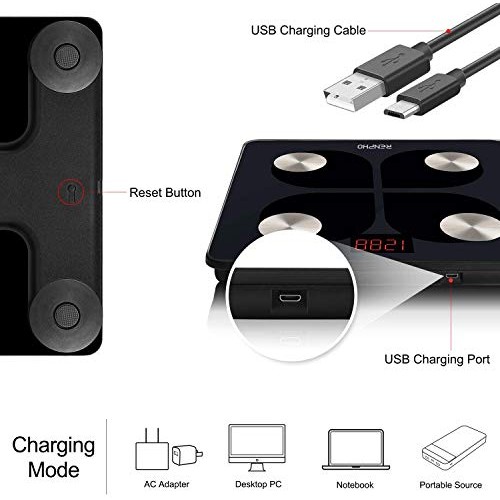 RENPHO Rechargeable Smart Scale Digital Weight and Body Fat USB Weight BMI Sc...