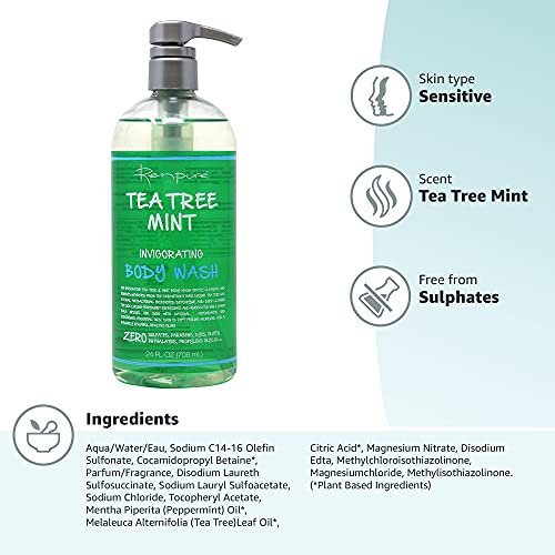Renpure Original Tea Tree Essential Oil & Peppermint Moisturizing Body Wash W...