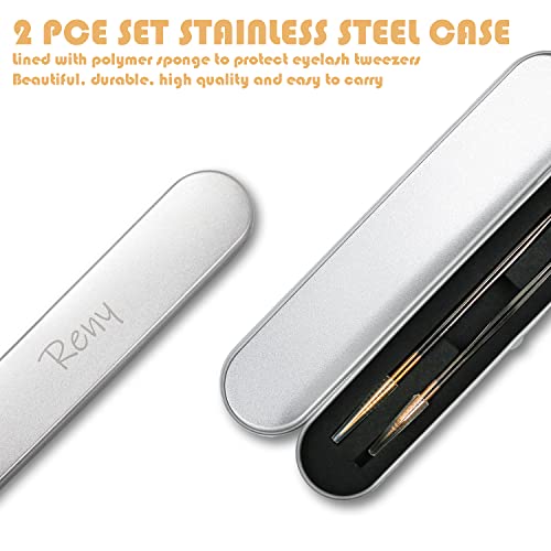 2PCS Reny Eyelash Extension Tweezers for Make Fans Professional Precision cur...