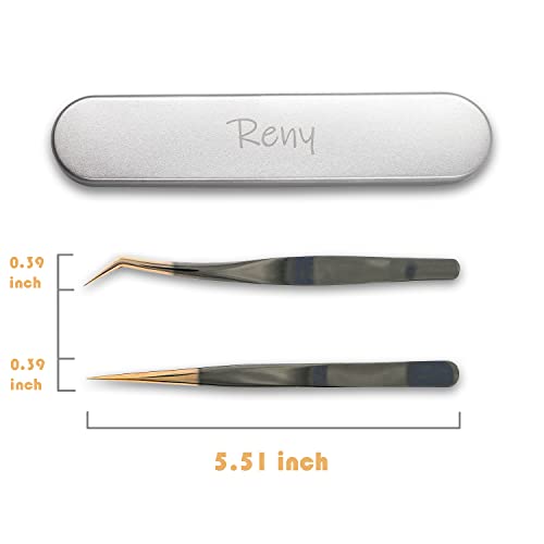 2PCS Reny Eyelash Extension Tweezers for Make Fans Professional Precision cur...