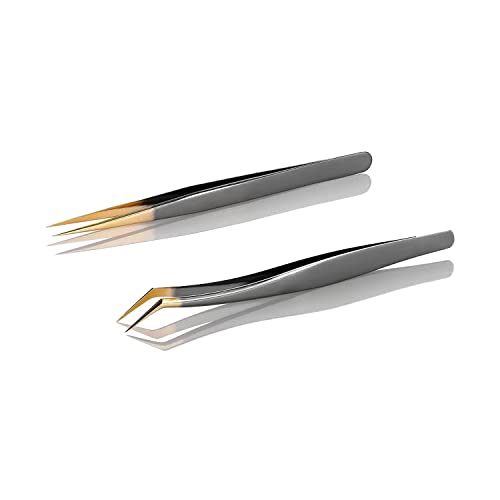 2PCS Reny Eyelash Extension Tweezers for Make Fans Professional Precision cur...