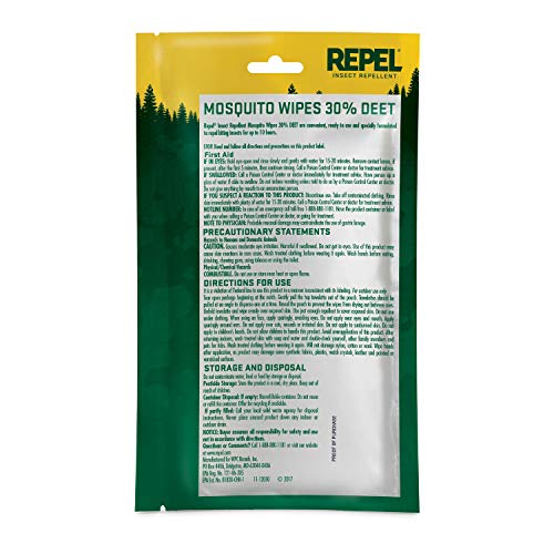 Repel - HG-94100 94100 Insect lent Mosquito Wipes 30% DEET, 15-Count