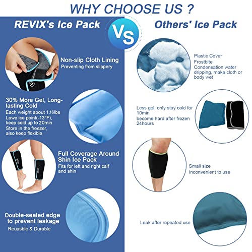 REVIX Calf and Shin Gel Ice Packs for Injuries Reusable Leg Cold Pack Wrap Co...