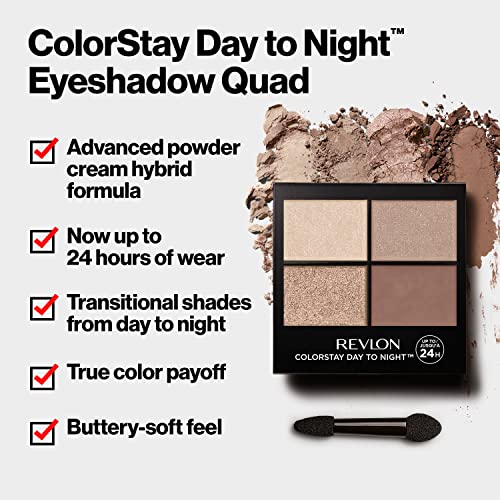 REVLON ColorStay 16 Hour Eyeshadow Quad with Dual-Ended Applicator Brush, Lon...