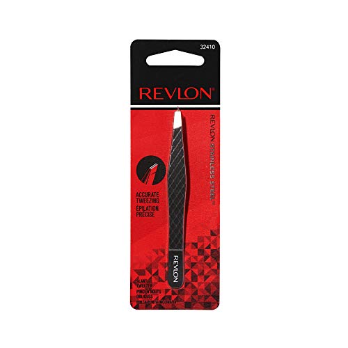 REVLON Expert Slant Tip Tweezer, Stainless Steel Hair Removal Makeup Tool