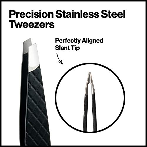 REVLON Expert Slant Tip Tweezer, Stainless Steel Hair Removal Makeup Tool