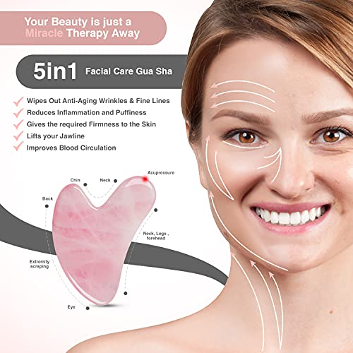 GuaSha Tool for Face - Rose Quartz Gua sha Facial Tools for Face & Body SPA -...