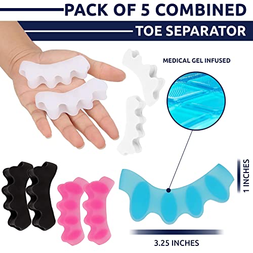 Toe Separators for Overlapping Toes – 5 Pair Soft Gel Toe Straighteners for F...