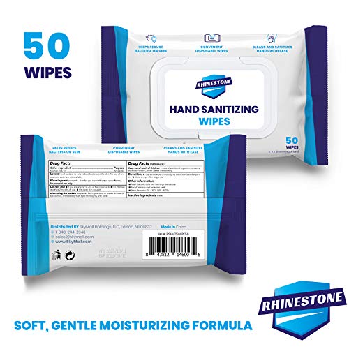 Rhinestone [4-Pack] 50 pc. Hand Sanitizer Wipes with 75% Alcohol Wipes