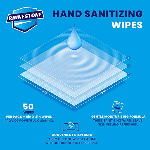 Rhinestone [4-Pack] 50 pc. Hand Sanitizer Wipes with 75% Alcohol Wipes