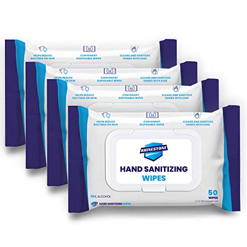 Rhinestone [4-Pack] 50 pc. Hand Sanitizer Wipes with 75% Alcohol Wipes