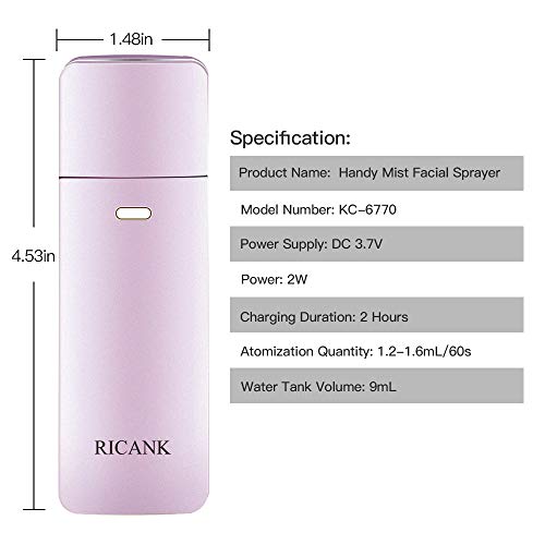 RICANK Facial Nano Mister Handy Mist Spray Steamer Face Sprayer Rechargeable ...