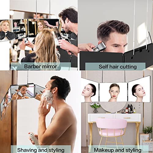 3 Way Mirror for Hair-Cutting, Trifold Vanity Mirror 360°Trifold Mirror Hanga...