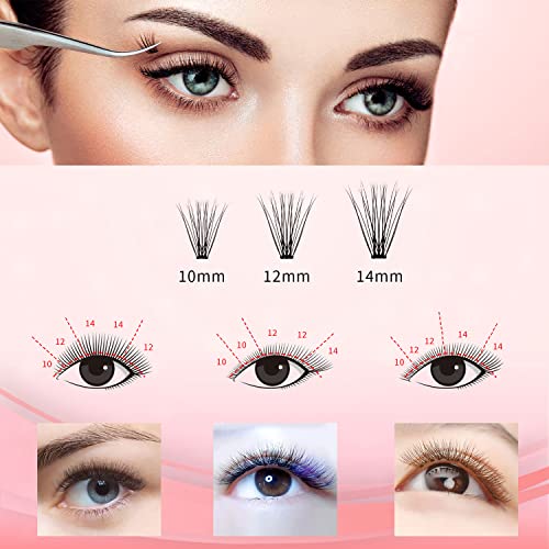 RIISCA Individual Lashes kit,D Curl 10-12-14mm Mixed,20D,violet Natural Clust...