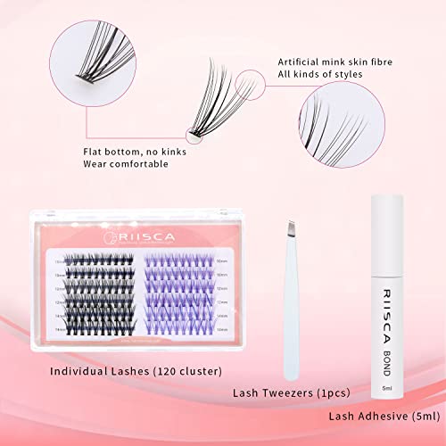 RIISCA Individual Lashes kit,D Curl 10-12-14mm Mixed,20D,violet Natural Clust...