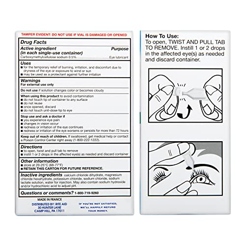 Rite Aid Lubricant Eye Drops Plus - 30 Vials | Carboxymethylcellulose Sodium ...