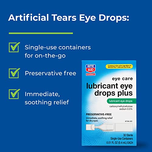 Rite Aid Lubricant Eye Drops Plus - 30 Vials | Carboxymethylcellulose Sodium ...
