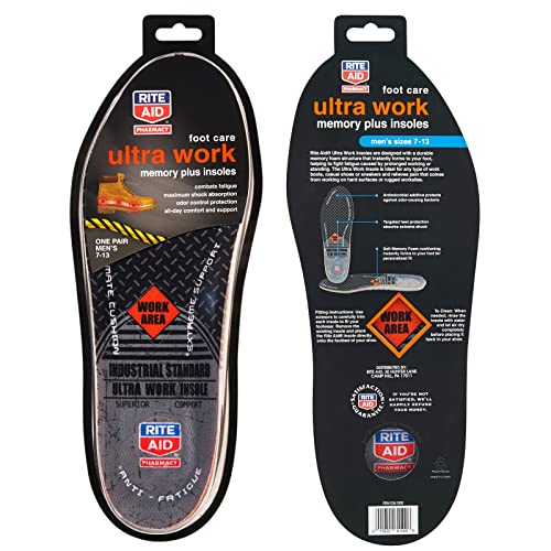 Rite Aid Ultra Work Memory Plus Work Insoles for Men - Sizes 7-13 | Shock Abs...