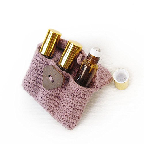 Purple Dusk Crochet Carry Pouch with 3 Amber & Stainless Steel Ball Roll On 5...