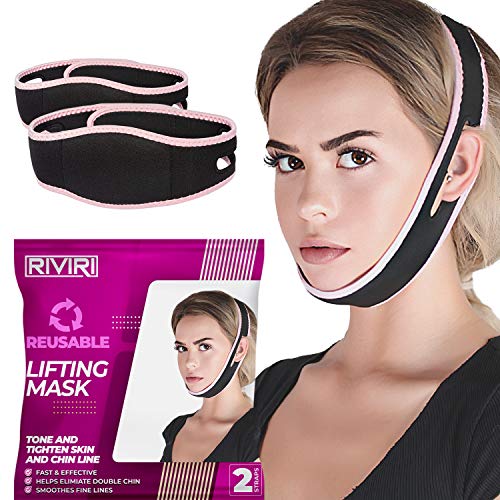 Pack of 2 Reusable Face Slimming Chin Strap, Snore Stopper face Lift and Slim...