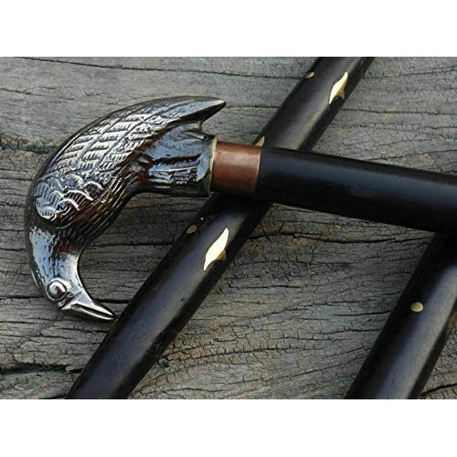 Antique Solid Brass Raven Head Handle Nautical Style Walking Stick Wooden Cane