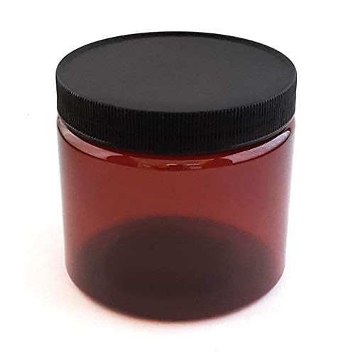 Amber Plastic Jars 16 ounce with Black Lids (4-Pack) Refillable Empty Storage...