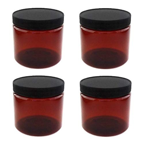 Amber Plastic Jars 16 ounce with Black Lids (4-Pack) Refillable Empty Storage...