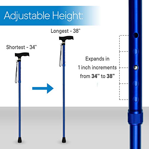 RMS Folding Cane - Foldable, Adjustable, Lightweight Aluminum Offset Walking ...