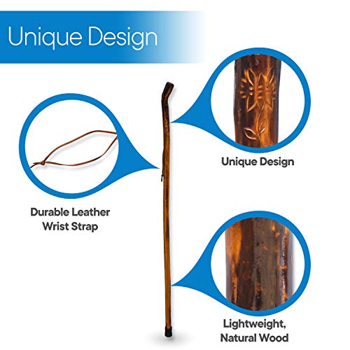 RMS Natural Wood Walking Stick - 48 Inch Handcrafted Wooden Hiking Stick and ...