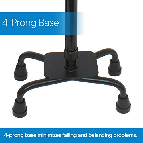 RMS Quad Cane - Adjustable Walking Cane with 4-Pronged Base for Extra Stabili...