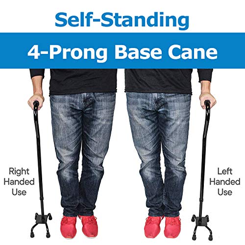 RMS Quad Cane - Adjustable Walking Cane with 4-Pronged Base for Extra Stabili...