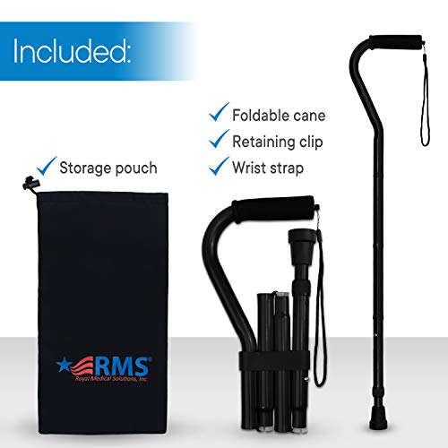 RMS Folding Cane with Offset Foam Handle, Adjustable Walking Stick with Carry...