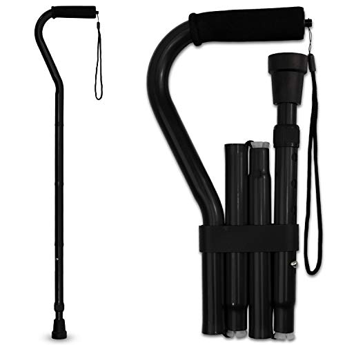 RMS Folding Cane with Offset Foam Handle, Adjustable Walking Stick with Carry...