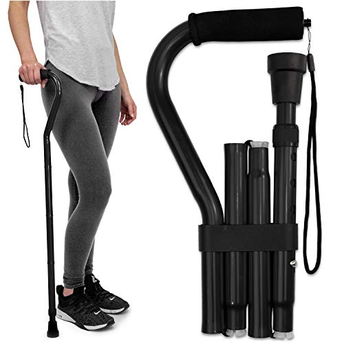RMS Folding Cane with Offset Foam Handle, Adjustable Walking Stick with Carry...