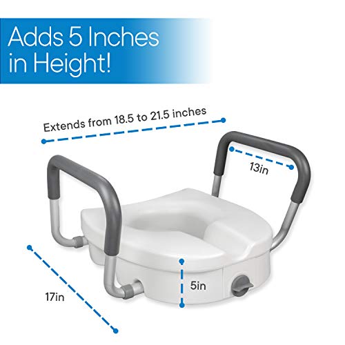 RMS Raised Toilet Seat - 5 Inch Elevated Riser with Adjustable Padded Arms - ...