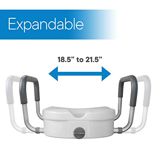 RMS Raised Toilet Seat - 5 Inch Elevated Riser with Adjustable Padded Arms - ...