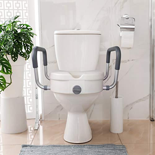 RMS Raised Toilet Seat - 5 Inch Elevated Riser with Adjustable Padded Arms - ...