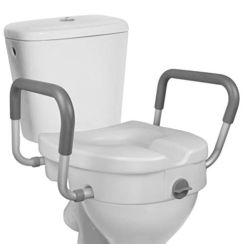 RMS Raised Toilet Seat - 5 Inch Elevated Riser with Adjustable Padded Arms - ...