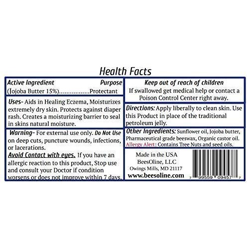 BeesOline All Natural Moisturizer -100% PETROLEUM FREE Alternative, NON-GMO S...