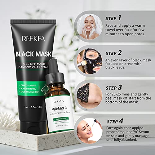 Blackhead Remover Mask, 4-in-1 Peel Off Charcoal Face Mask,Vitamin C Serum,Ex...
