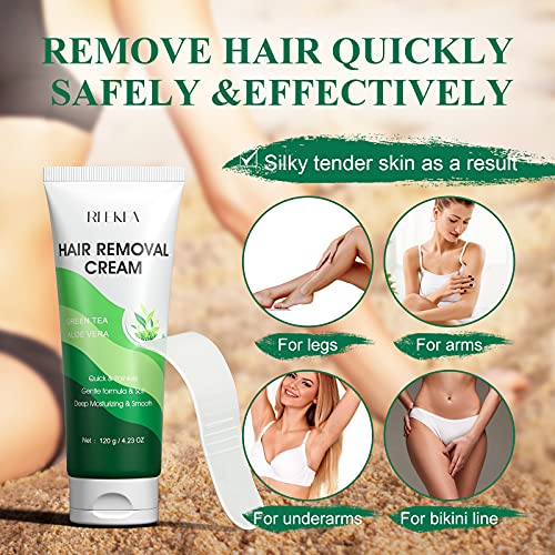 Hair Removal Cream with Green Tea & Aloe Safe and Gentle for Sensitive Skin P...