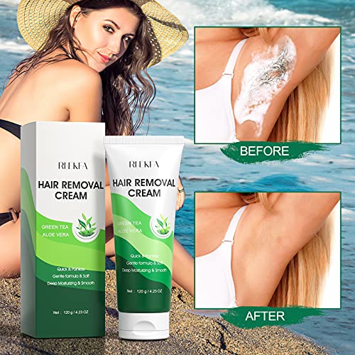 Hair Removal Cream with Green Tea & Aloe Safe and Gentle for Sensitive Skin P...