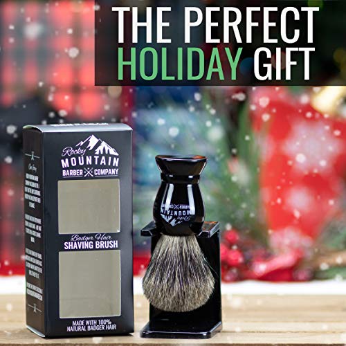 Shaving Brush with Stand - Rocky Mountain Barber Pure 100% Best Badger Hair B...