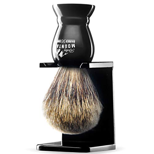 Shaving Brush with Stand - Rocky Mountain Barber Pure 100% Best Badger Hair B...