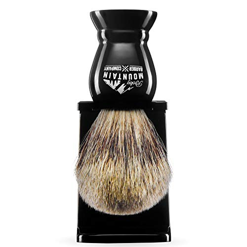 Shaving Brush with Stand - Rocky Mountain Barber Pure 100% Best Badger Hair B...
