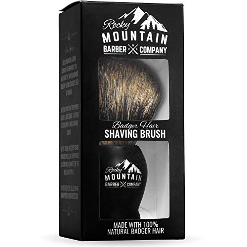 Shaving Brush with Stand - Rocky Mountain Barber Pure 100% Best Badger Hair B...