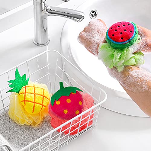 Rocutus 4pcs Child Bath Shower Sponge Pouf Loofahs Mesh Brush Shower Ball Cut...