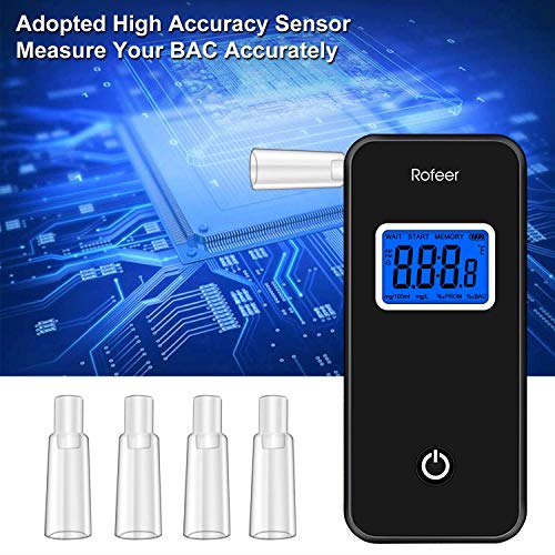 Breathalyzer, Rofeer Digital Blue LCD Screen Portable Breath Alcohol Tester w...