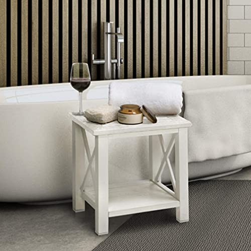 Shower Bench Waterproof - Bathroom Stool with Storage Shelf - Wood Style Bath...