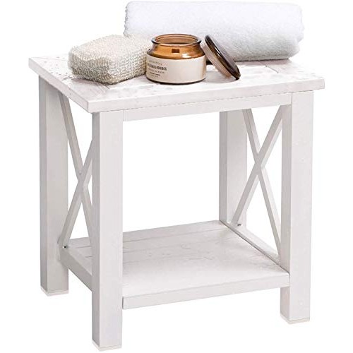 Shower Bench Waterproof - Bathroom Stool with Storage Shelf - Wood Style Bath...